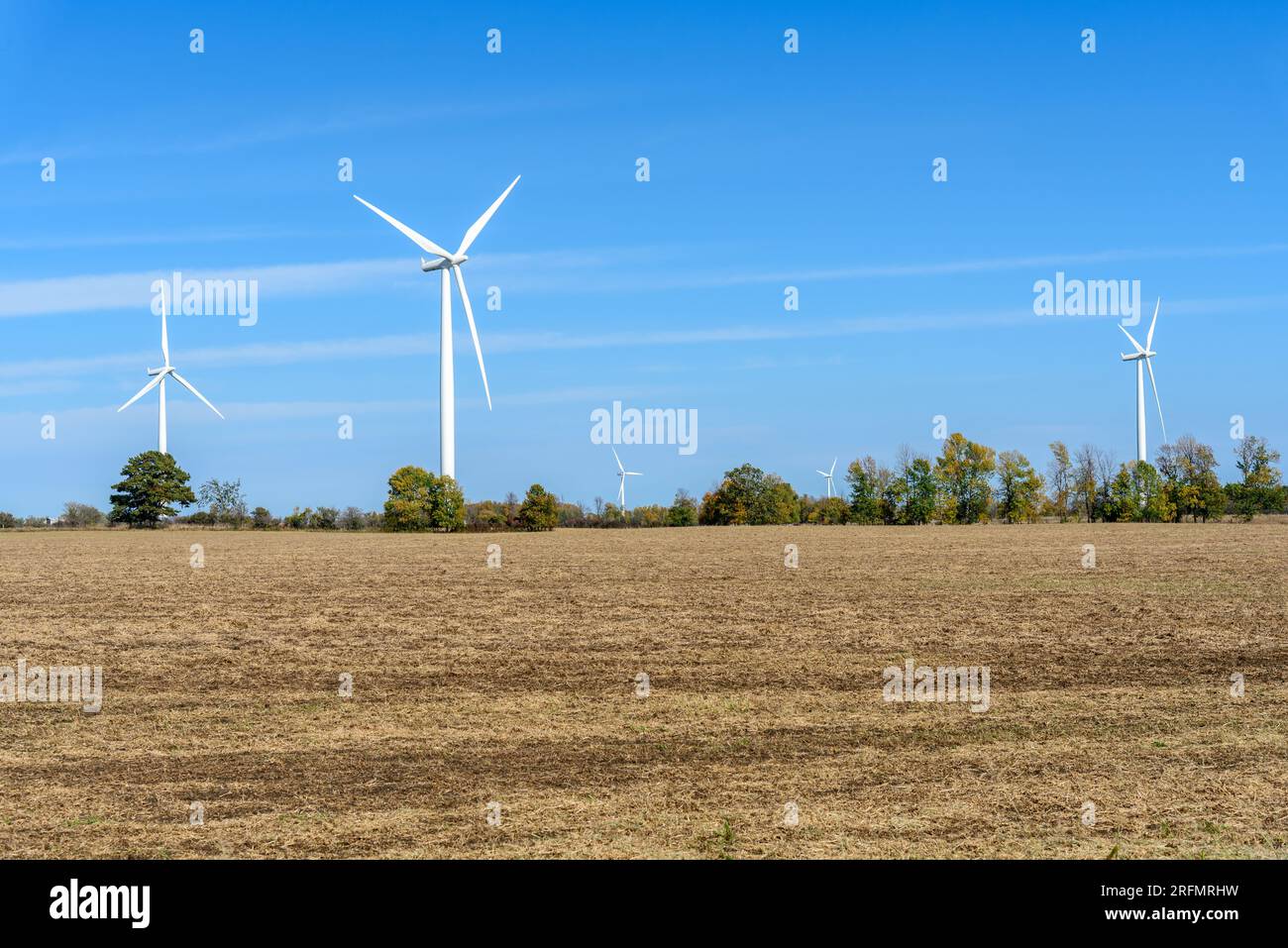 Wind farm in the countryside on a clear autumn day Stock Photo
