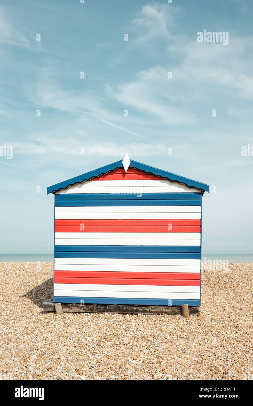 Beach Hut at St Mary's Bay, Greatstone, Kent, UK Stock Photo