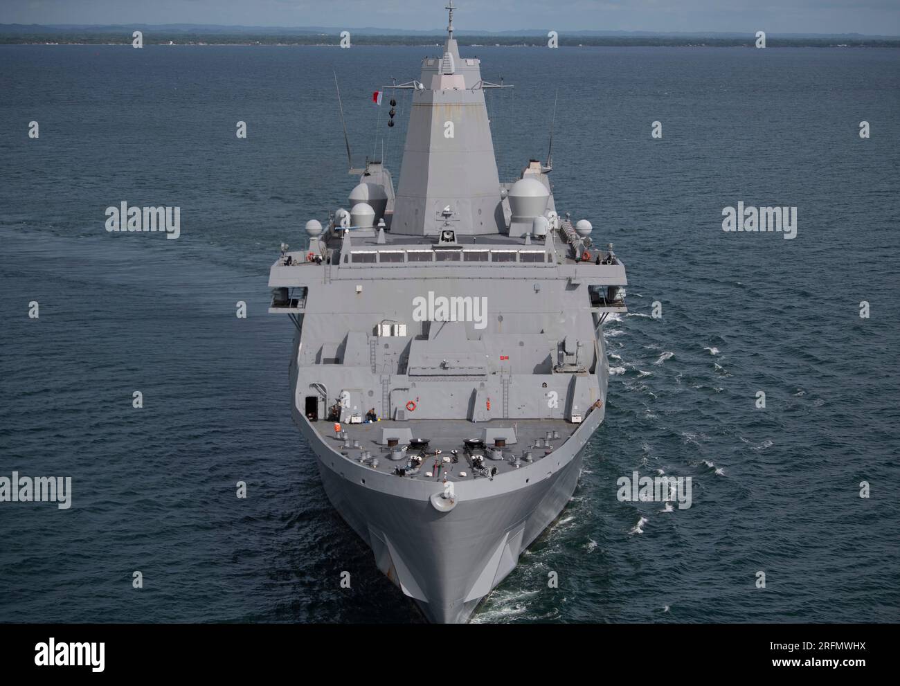 Covenas, Colombia. 08 July, 2023. The U.S. Navy San Antonio-class amphibious transport dock ship USS New York, during exercise UNITAS 2023 on the Atlantic Ocean, July 8, 2023 off the coast of Covenas, Colombia. Credit: MCS William Bennett IV/US Navy Photo/Alamy Live News Stock Photo