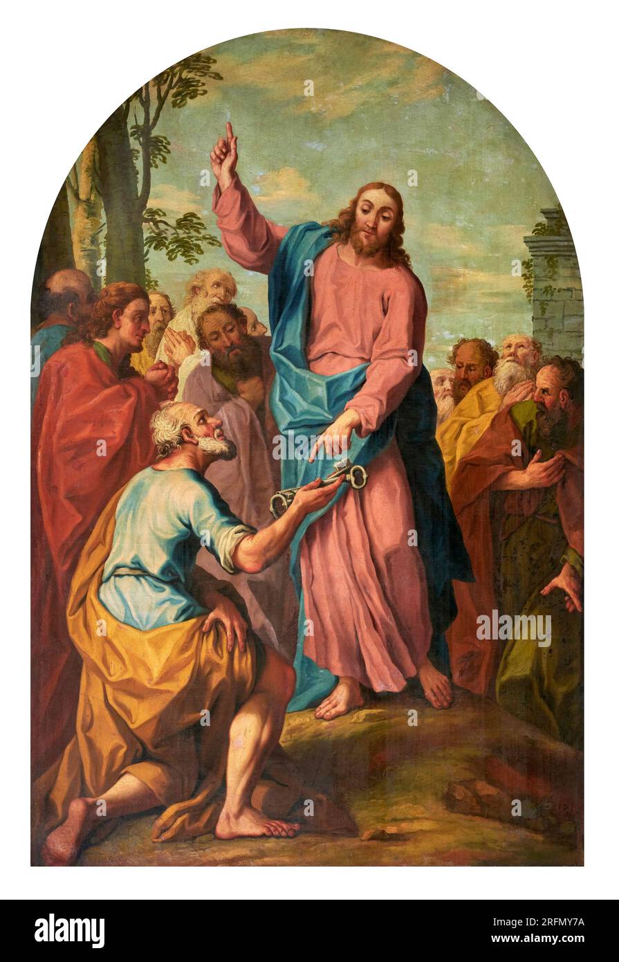 Gesù consegna le chiavi a San Pietro - olio su tela - Enrico  Albricci - 1754 -  Brescia, chiesa di Santa Maria dei Miracoli Stock Photo