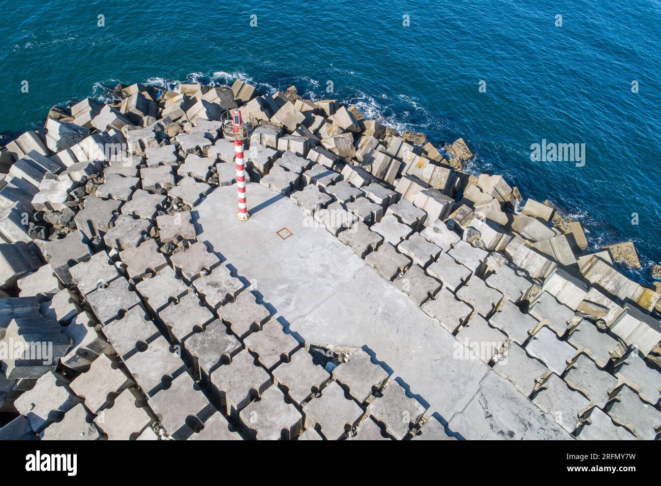 aerial drone view of a harbor jetty Stock Photo