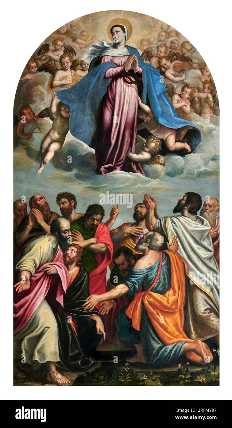 Assunzione della Vergine  - olio su tela - Pietro Marone - XVI secolo -  Brescia, chiesa di Santa Maria dei Miracoli Stock Photo