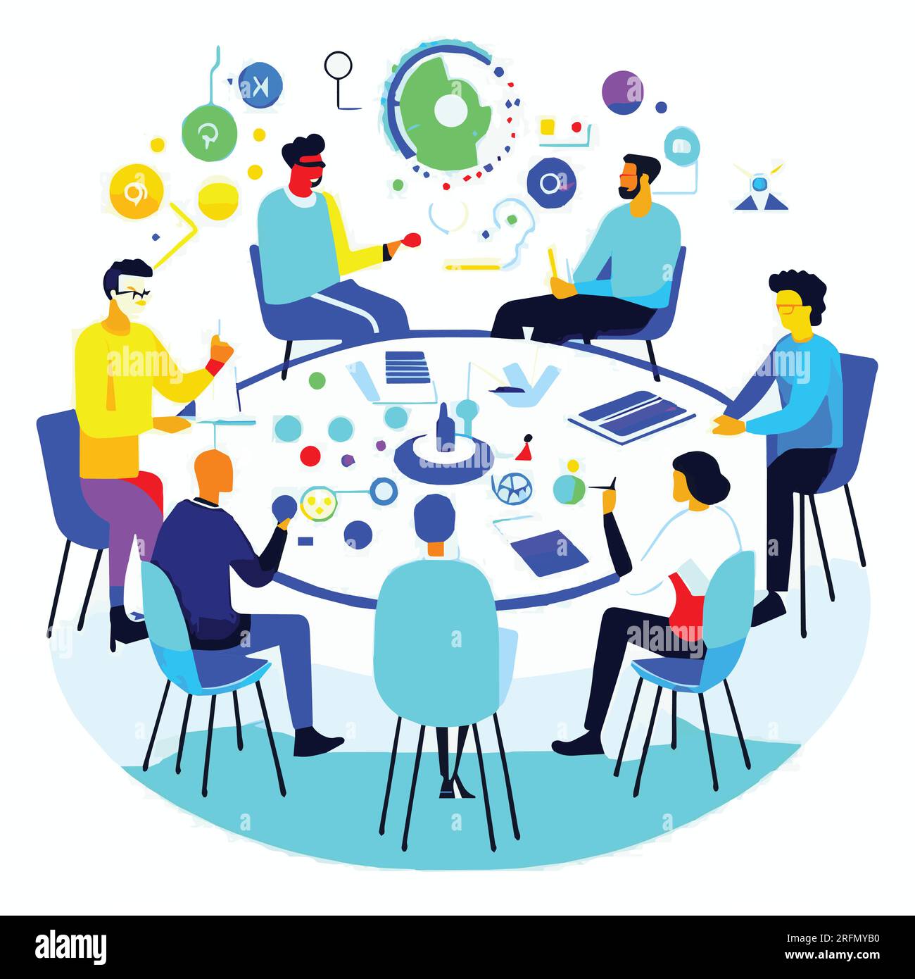 The team worked together to achieve their goals Stock Vector Image