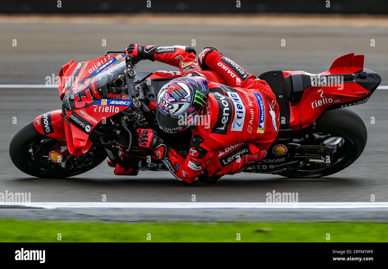 Ducati Lenovo's Enea Bastianini during Free Practice Two ahead of the Monster Energy British Grand Prix 2023 at Silverstone, Towcester. Picture date: Friday August 4, 2023. Stock Photo