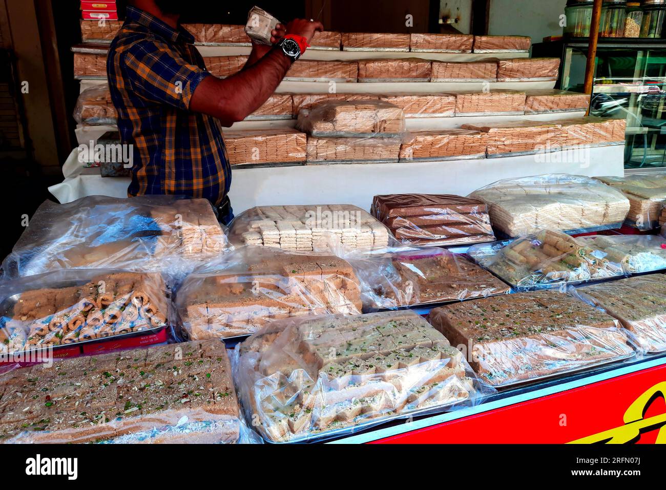 21-10-2021 Indore, M.P. India, Picture of sweet mart in Indian street market Stock Photo