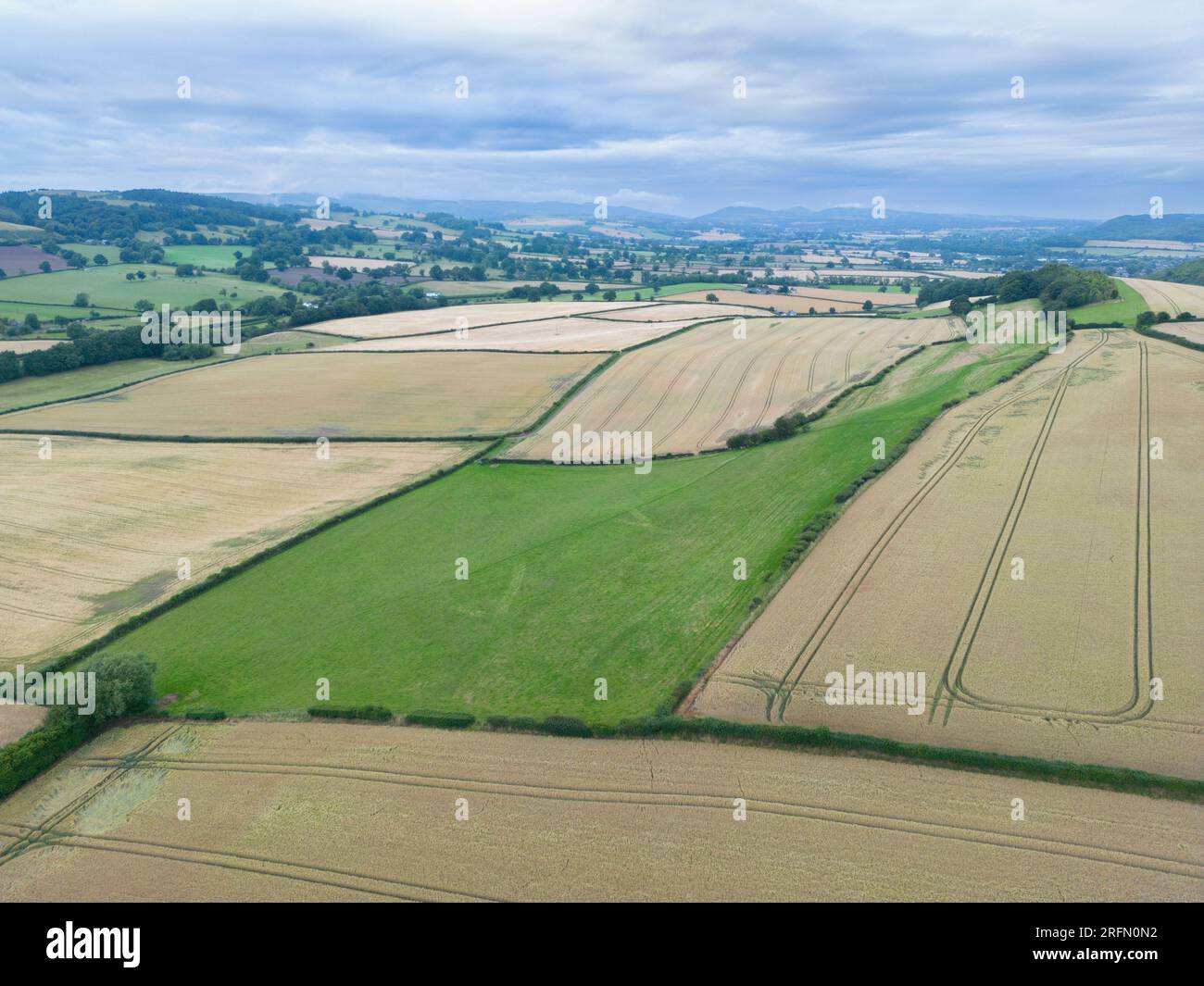 Aerial images of British farmland showing field boundaries and vehicle ...