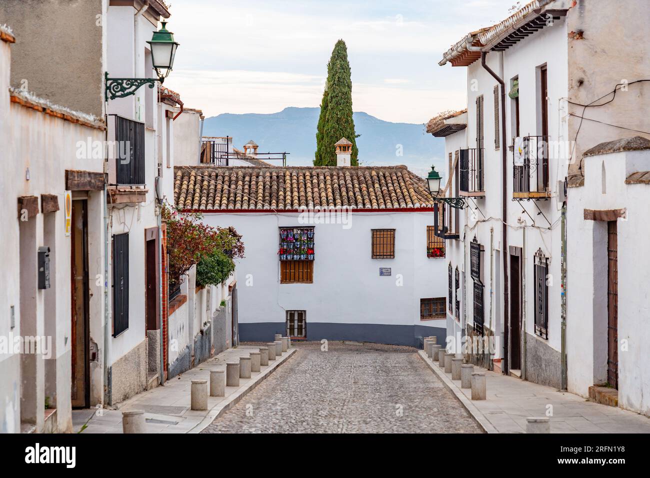 Granada, Spain - FEB 23, 2022: The Albaicin or Albayzin is the muslim quarter of Granada, Andalusia, Spain, centered around a hill on the north side o Stock Photo