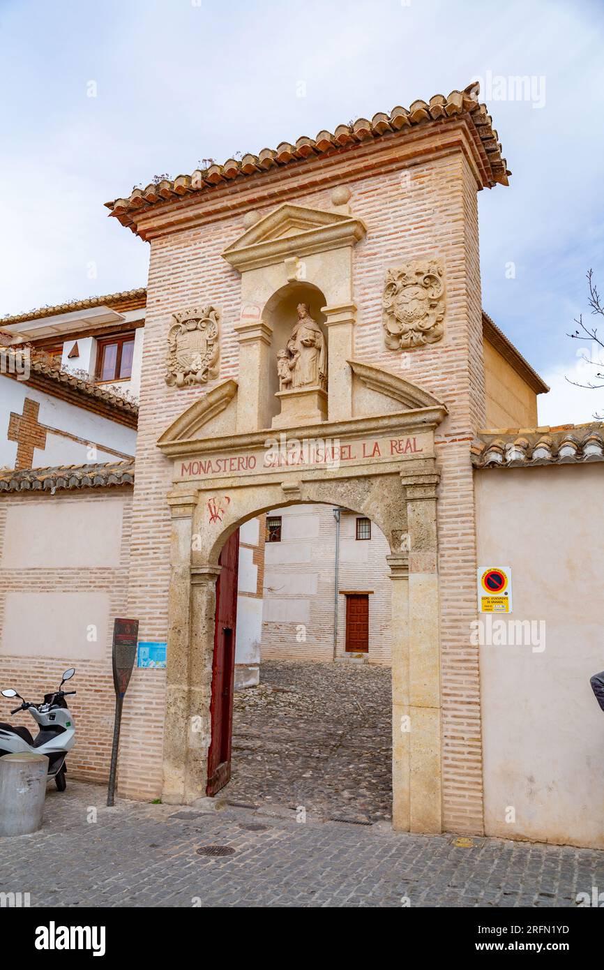 Granada, Spain - FEB 23, 2022: Monasterio Santa Isabel la Real in the Albaicin or Albayzin quarter of Granada, Andalusia, Spain. Stock Photo