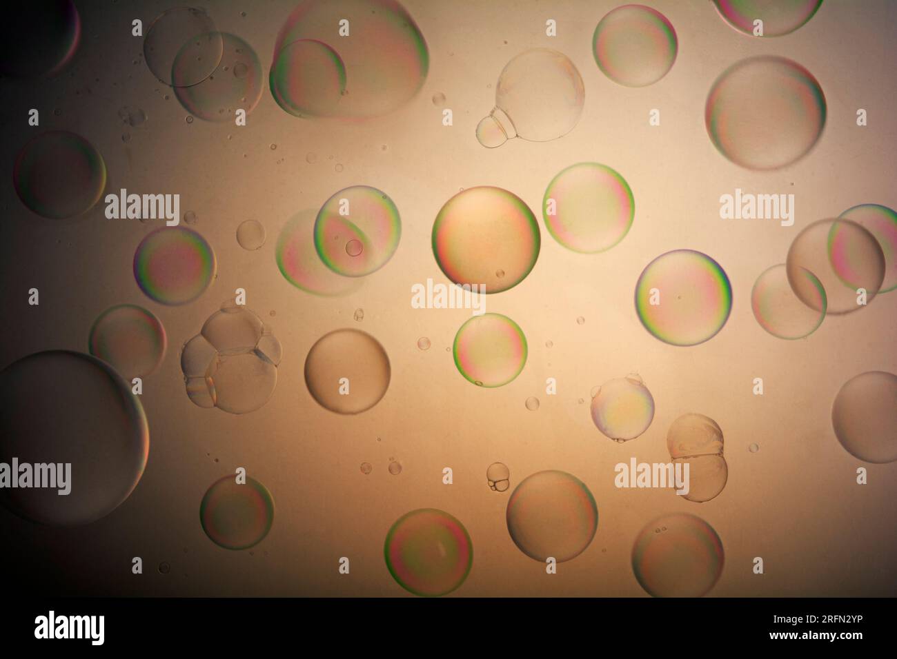 Soap bubbles of air rising through clear air Stock Photo