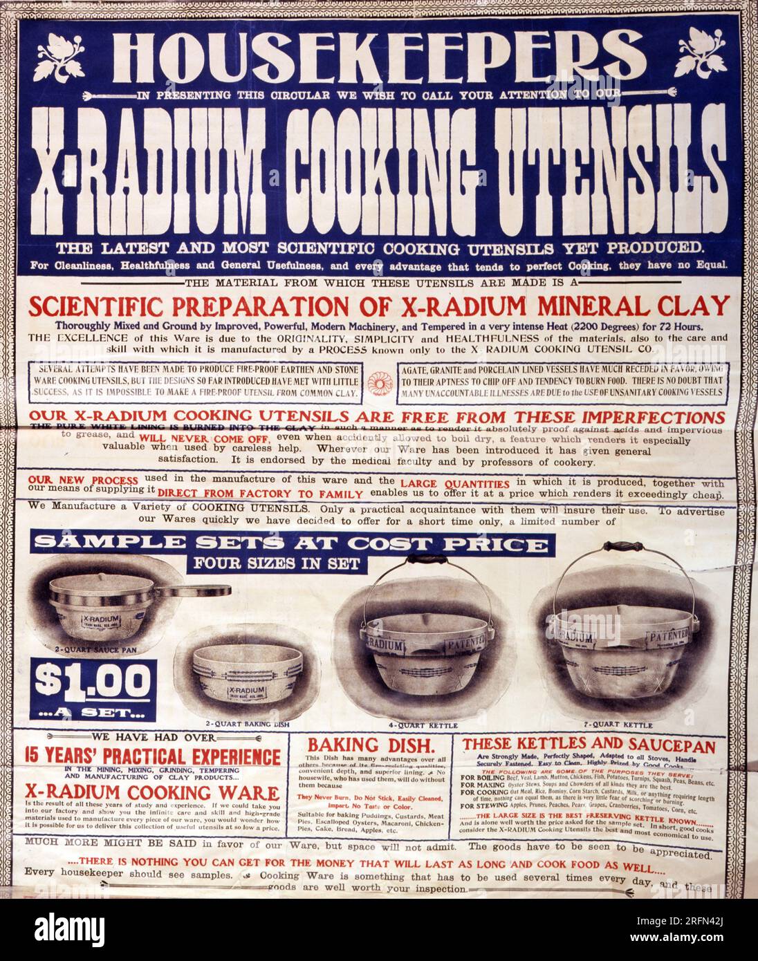 Advertisement for a set of Xradium cookware, "the latest and most