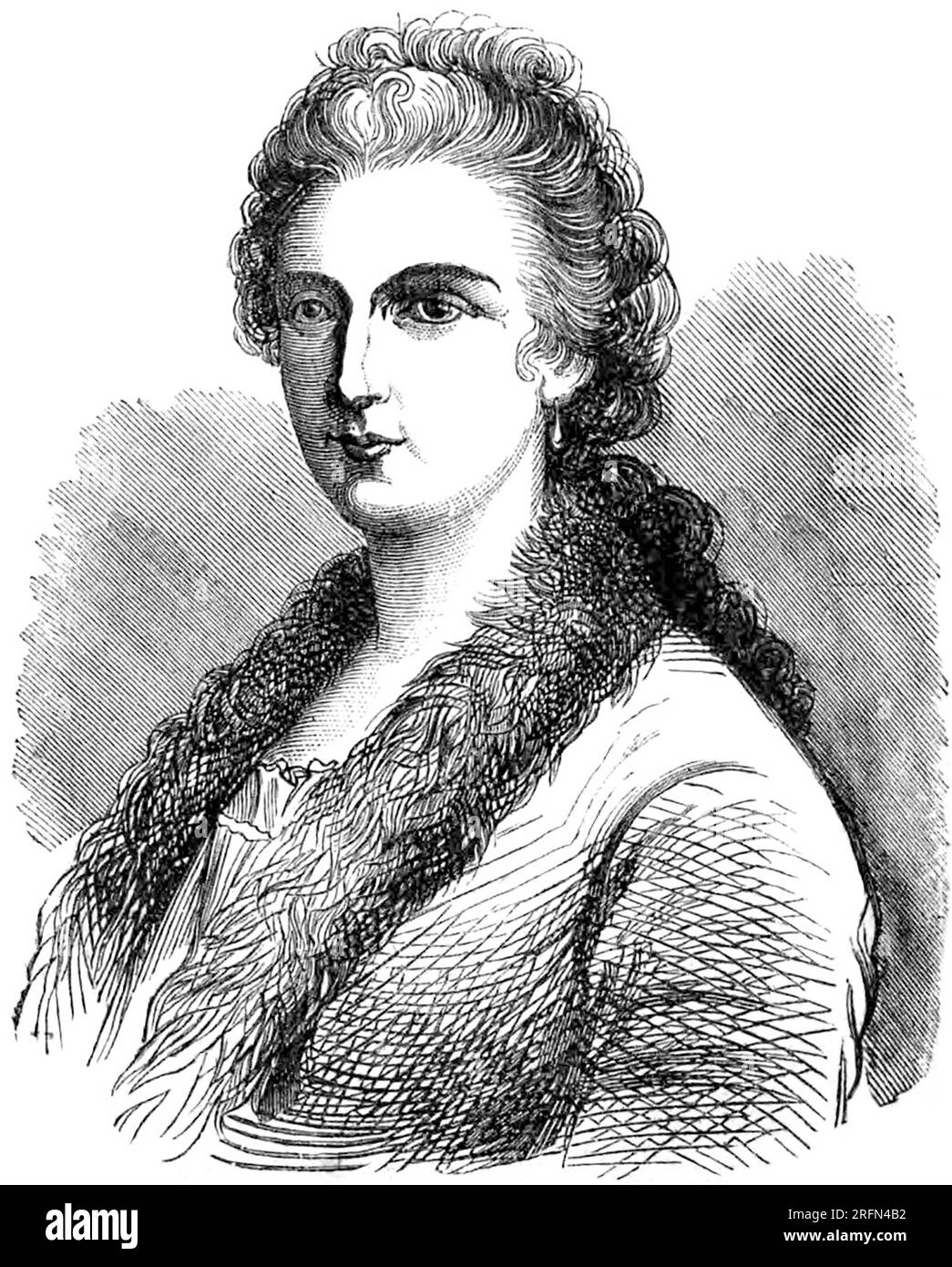 Portrait of Maria Gaetana Agnesi (1718-1799), Italian mathematician and philosopher, who was the first woman to write a mathematics handbook and the first female math professor at a university. She is known for her work in differential calculus and on the cubic curve known as the "witch of Agnesi." Eugenio Camerini, circa mid-19th century. Stock Photo