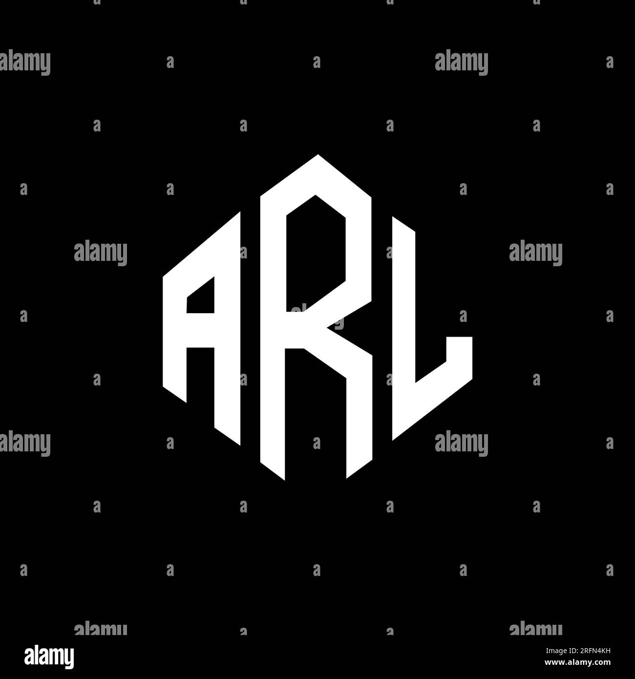 ARL letter logo design with polygon shape. ARL polygon and cube shape logo design. ARL hexagon vector logo template white and black colors. ARL monogr Stock Vector