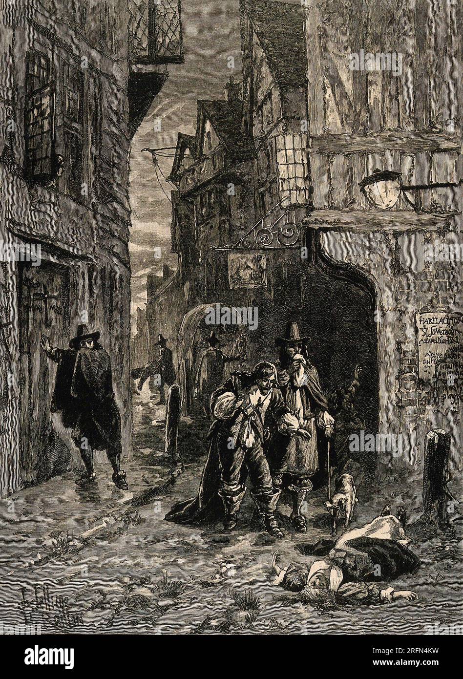 Two Men Discovering A Dead Woman In The Street During The Great Plague Of London 1664 66 Wood 1605