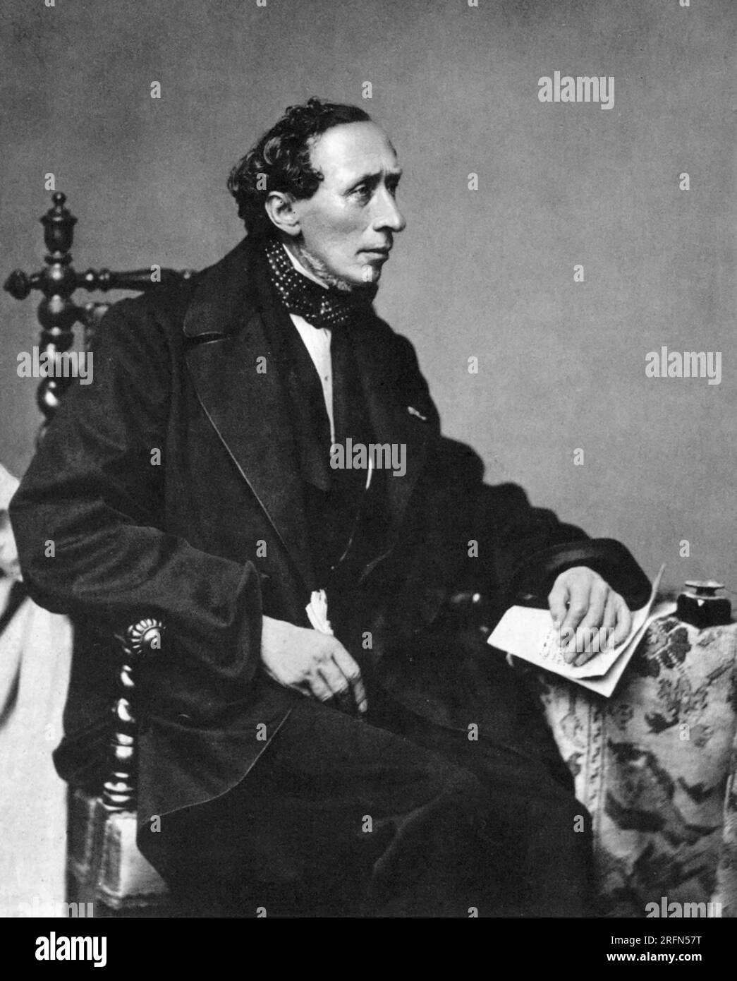 Danish author Hans Christian Andersen (1805-1875), photographed by Franz Hanfstaengl in 1860. Stock Photo