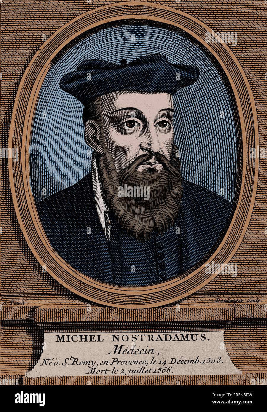 Michel de Nostredame AKA Nostradamus (December 14 or 21 1503 - July 2, 1566) was a French apothecary and reputed seer. Stock Photo