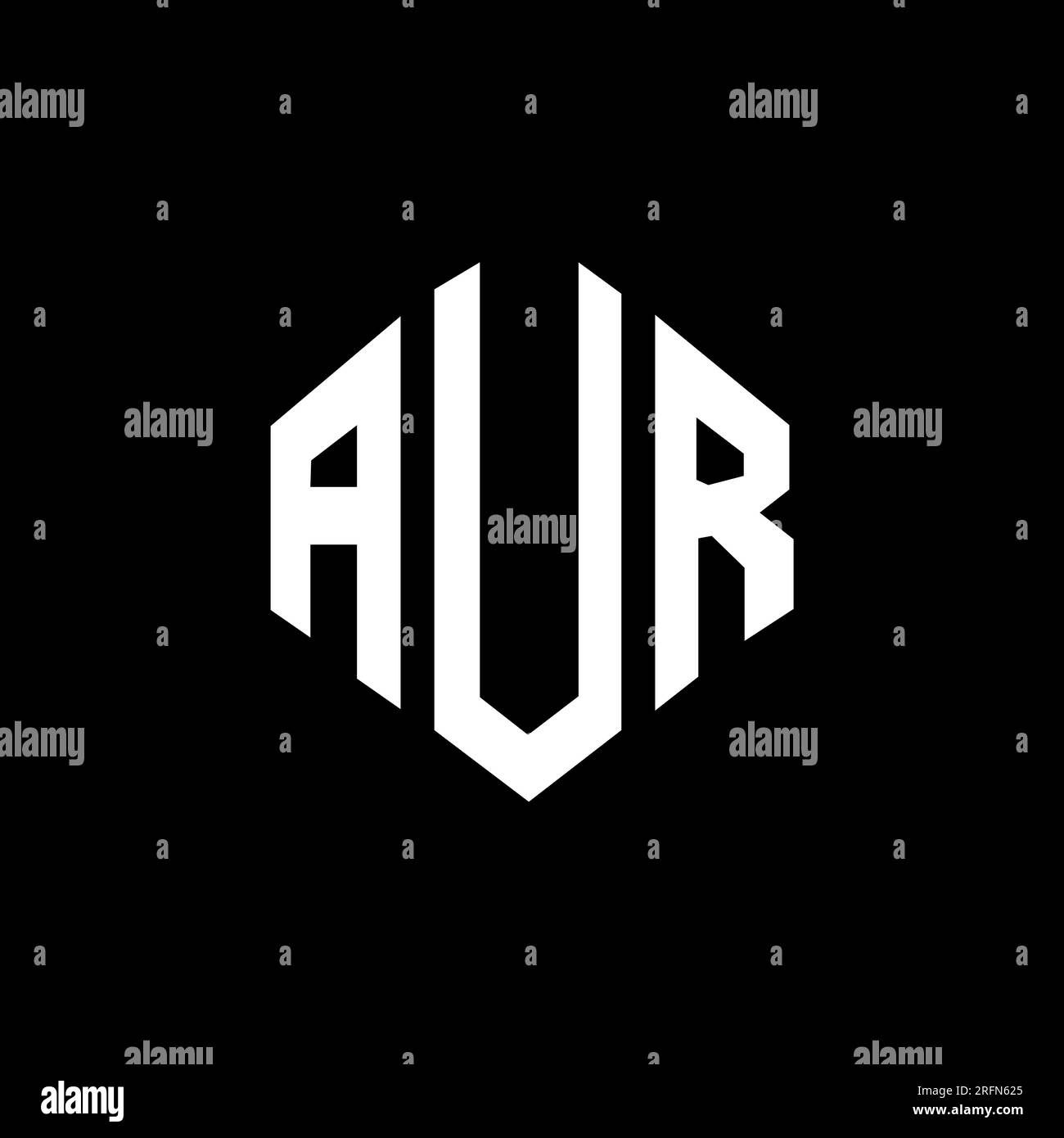 AUR letter logo design with polygon shape. AUR polygon and cube shape logo design. AUR hexagon vector logo template white and black colors. AUR monogr Stock Vector