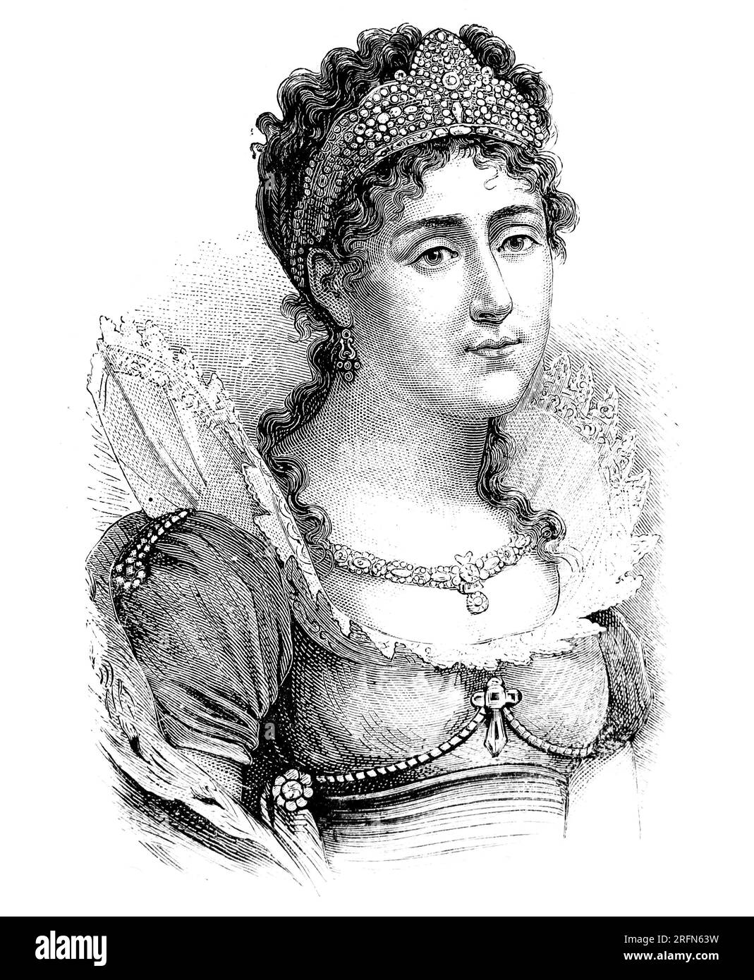 Josephine Bonaparte (1763-1814) or Josephine de Beauharnais was Empress of the French as the first wife of Emperor Napoleon I from 18 May 1804 until their marriage was annulled on 10 January 1810. Stock Photo