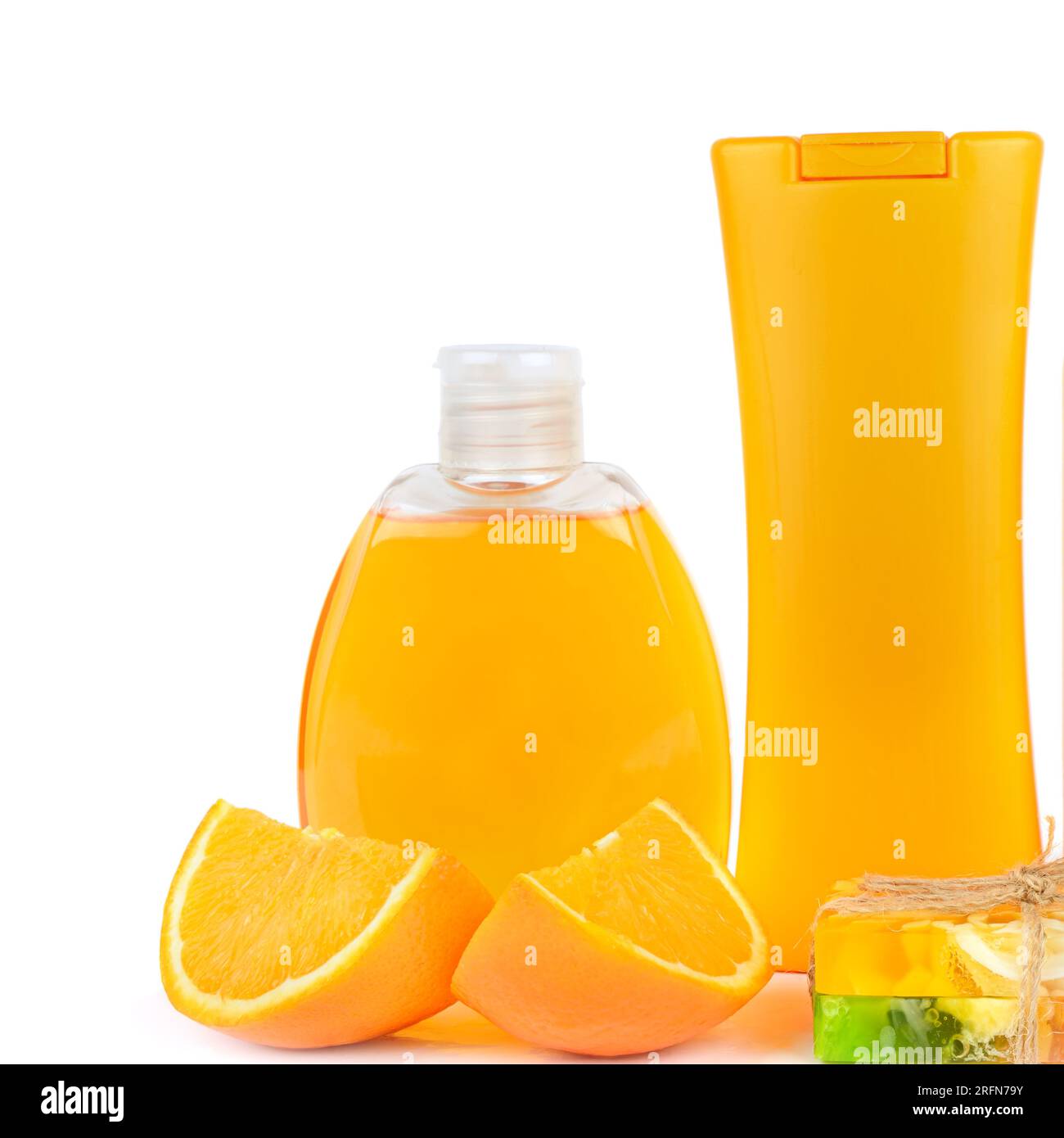 Orange natural cosmetic products Suntan oil and lotion. Vials isolated