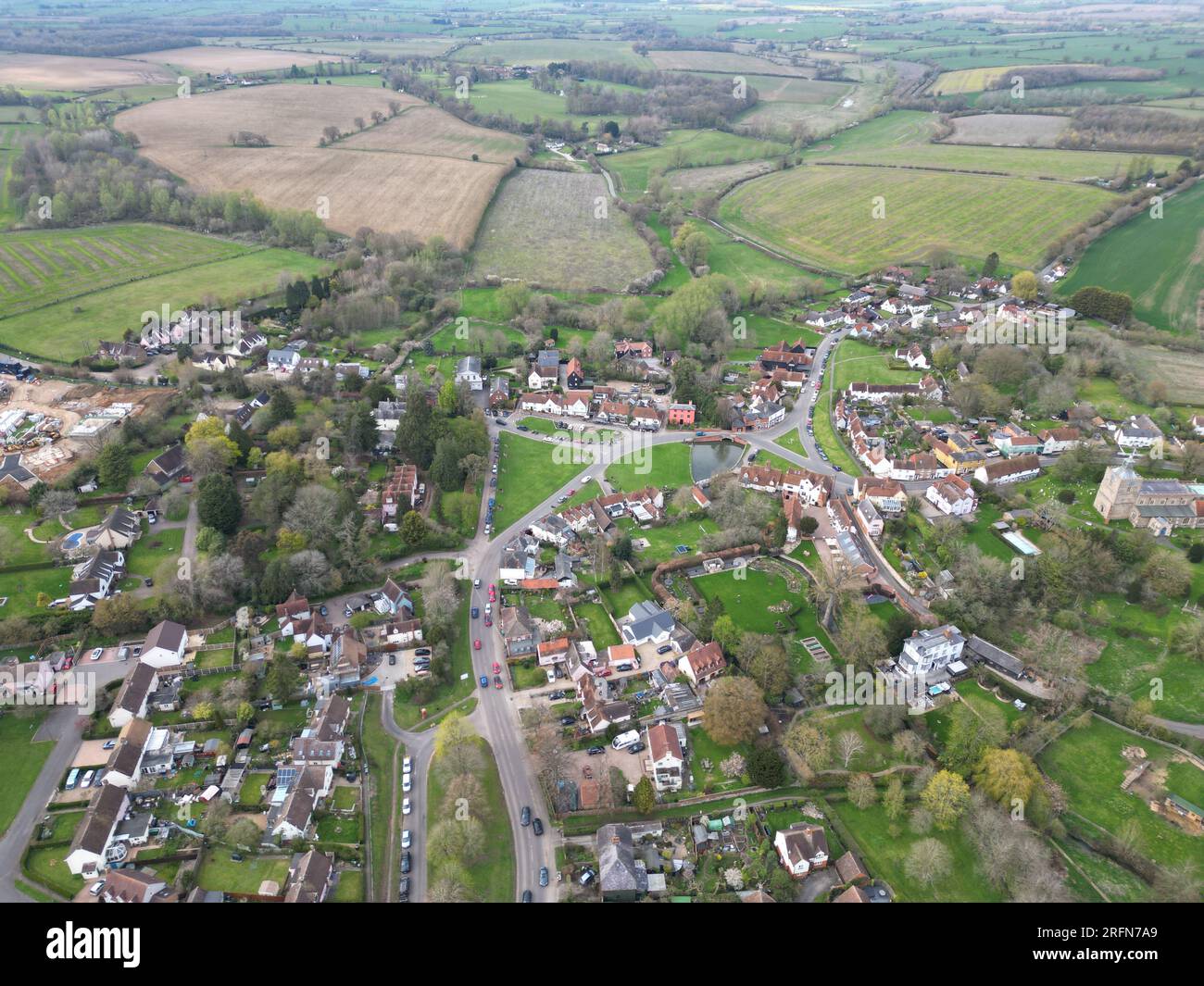 Finchingfield Village in Essex UK drone aerial view Stock Photo