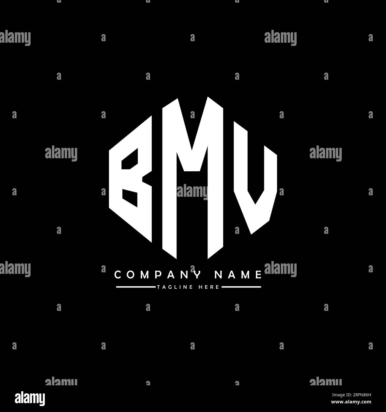 BMV letter logo design with polygon shape. BMV polygon and cube shape logo design. BMV hexagon vector logo template white and black colors. BMV Stock Vector