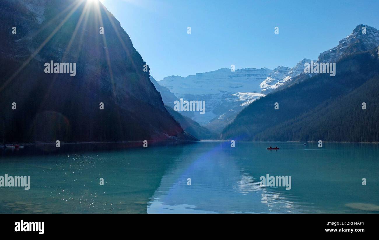Turquoise colored serene lake called Lake Louise in Banff National Park ...