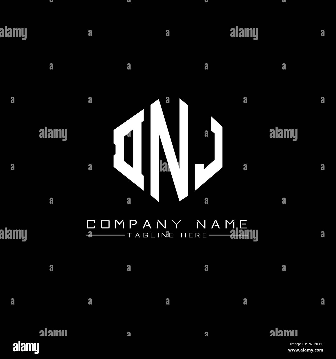 DNJ letter logo design with polygon shape. DNJ polygon and cube shape logo design. DNJ hexagon vector logo template white and black colors. DNJ monogr Stock Vector