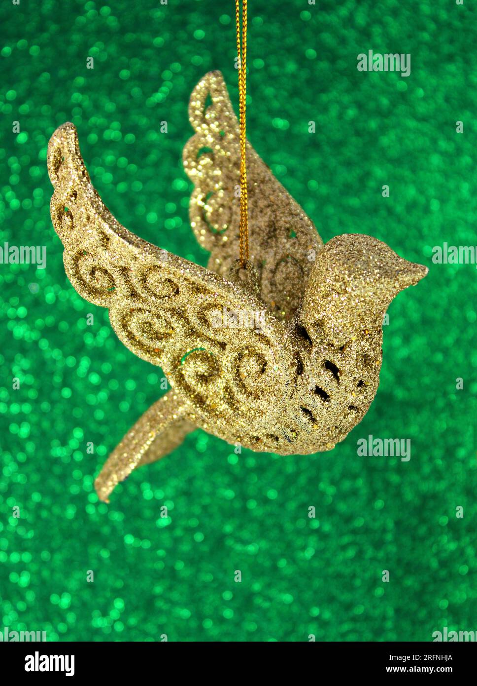 Christmas ornament of beautiful golden dove Stock Photo