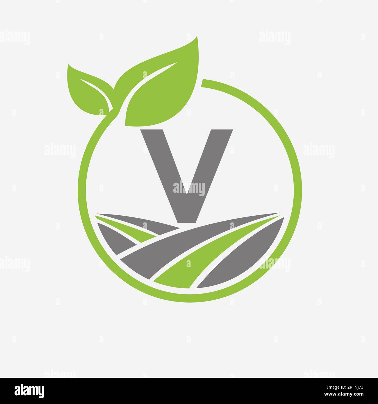 Agriculture Logo On Letter V With Leaf and Field Symbol. Farming ...