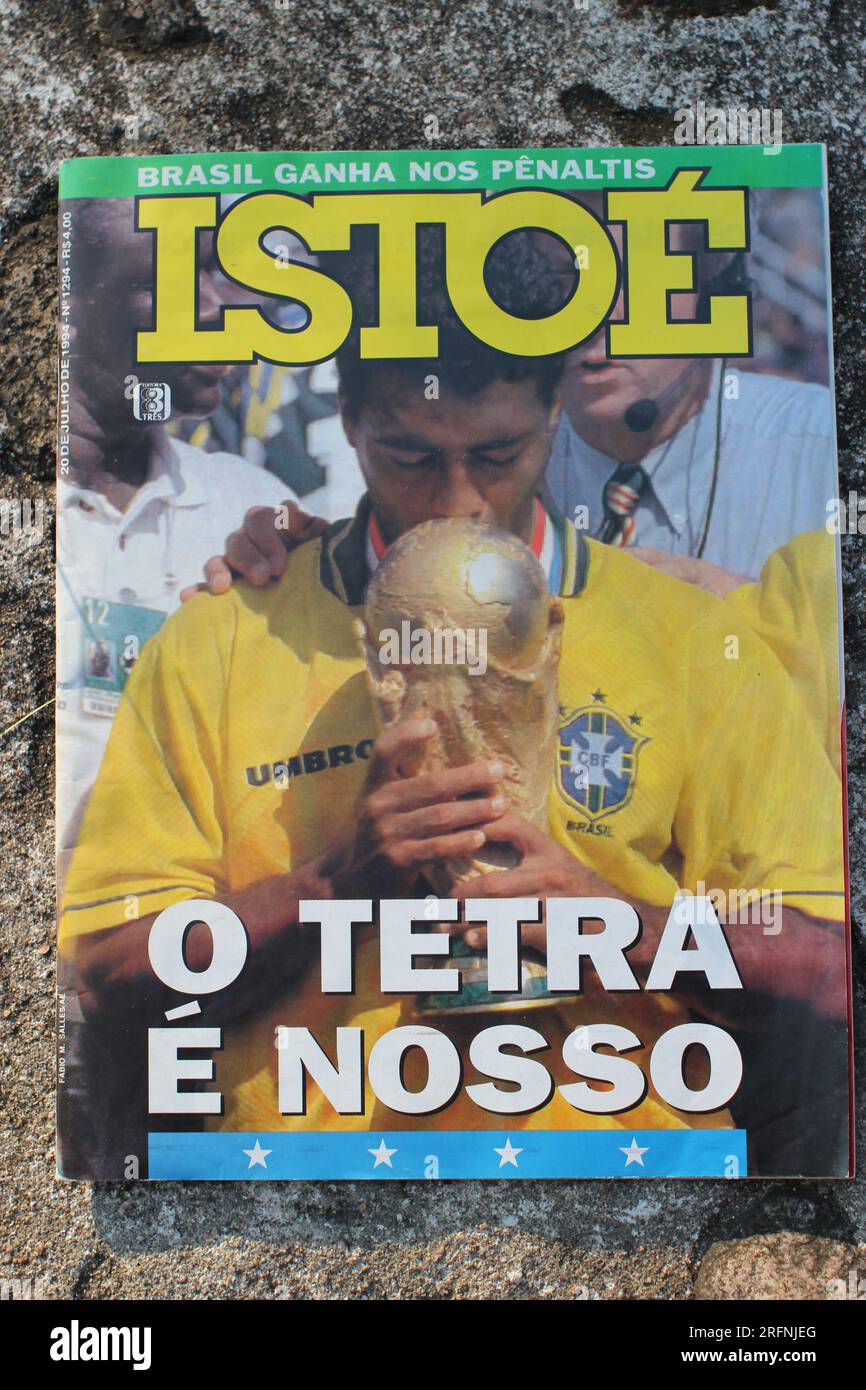 Brazilian magazine Istoe cover after Brazil won the World Cup final 1994 in Pasadena, California, United States. Brazil won for the World Cup for the fourth time when the country beat Italy 3–2 on penalties. Stock Photo