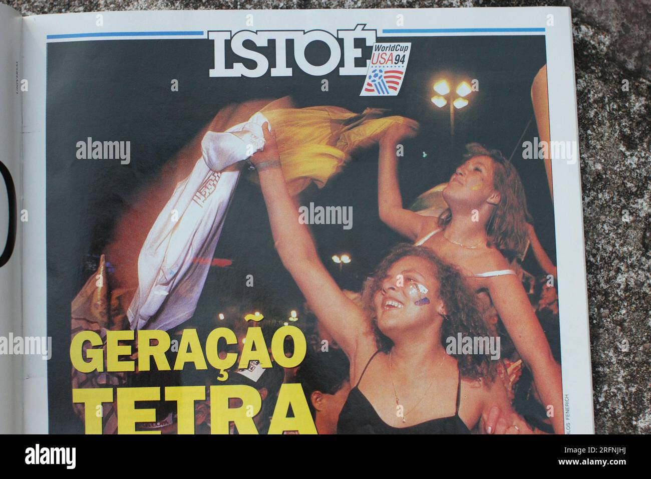Brazilian magazine Istoe published pictures of football fans after Brazil won the World Cup final1994 in Pasadena, California,United States. Brazil won for the World Cup for the fourth time when the country beat Italy 3–2 on penalties. Stock Photo