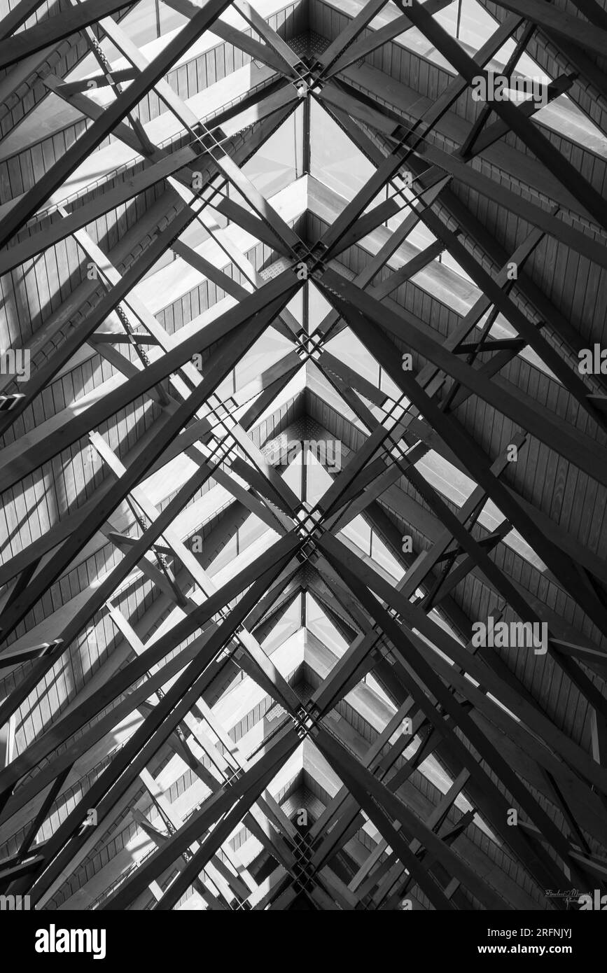 A capture of the beautiful ceiling / skylights inside the glass chapel known as Anthony Chapel, in Hot Springs, Arkansas, United States.  I love the l Stock Photo
