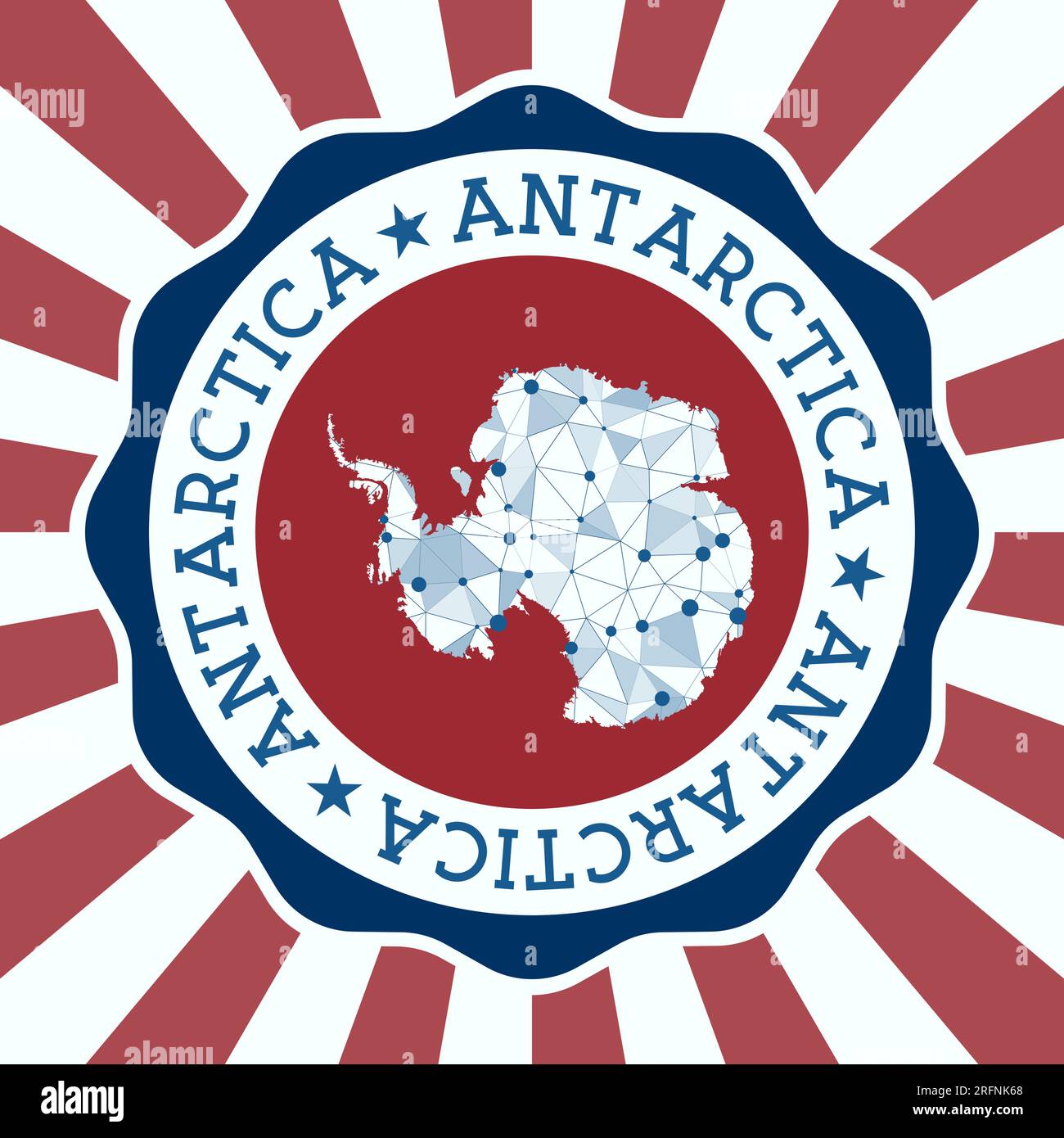 Antarctica Badge. Round logo of country with triangular mesh map and radial rays. EPS10 Vector. Stock Vector