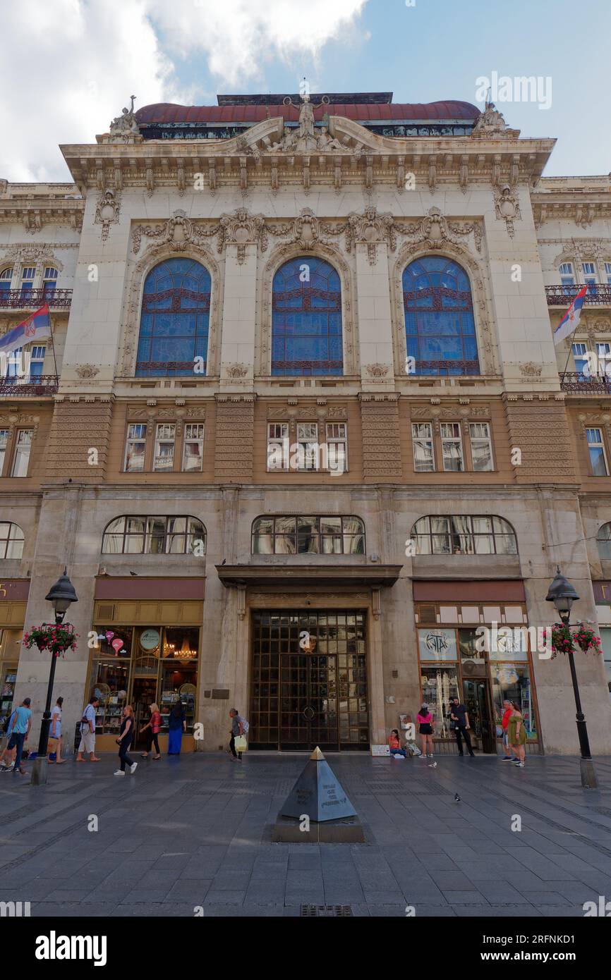 Elegant shop in the famous Knez Mihailova Street, a pedestrianised shopping zone, summers evening, Belgrade, capital of Serbia. August 4, 2023, Stock Photo