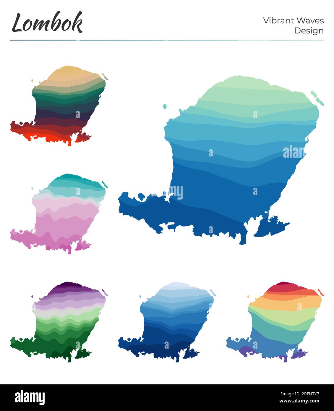 Set of vector maps of Lombok. Vibrant waves design. Bright map of ...