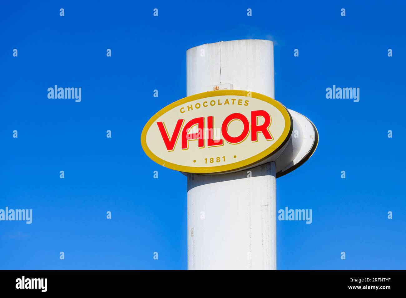 Villajoyosa, Spain, Logo and business sign of the Valor chocolate