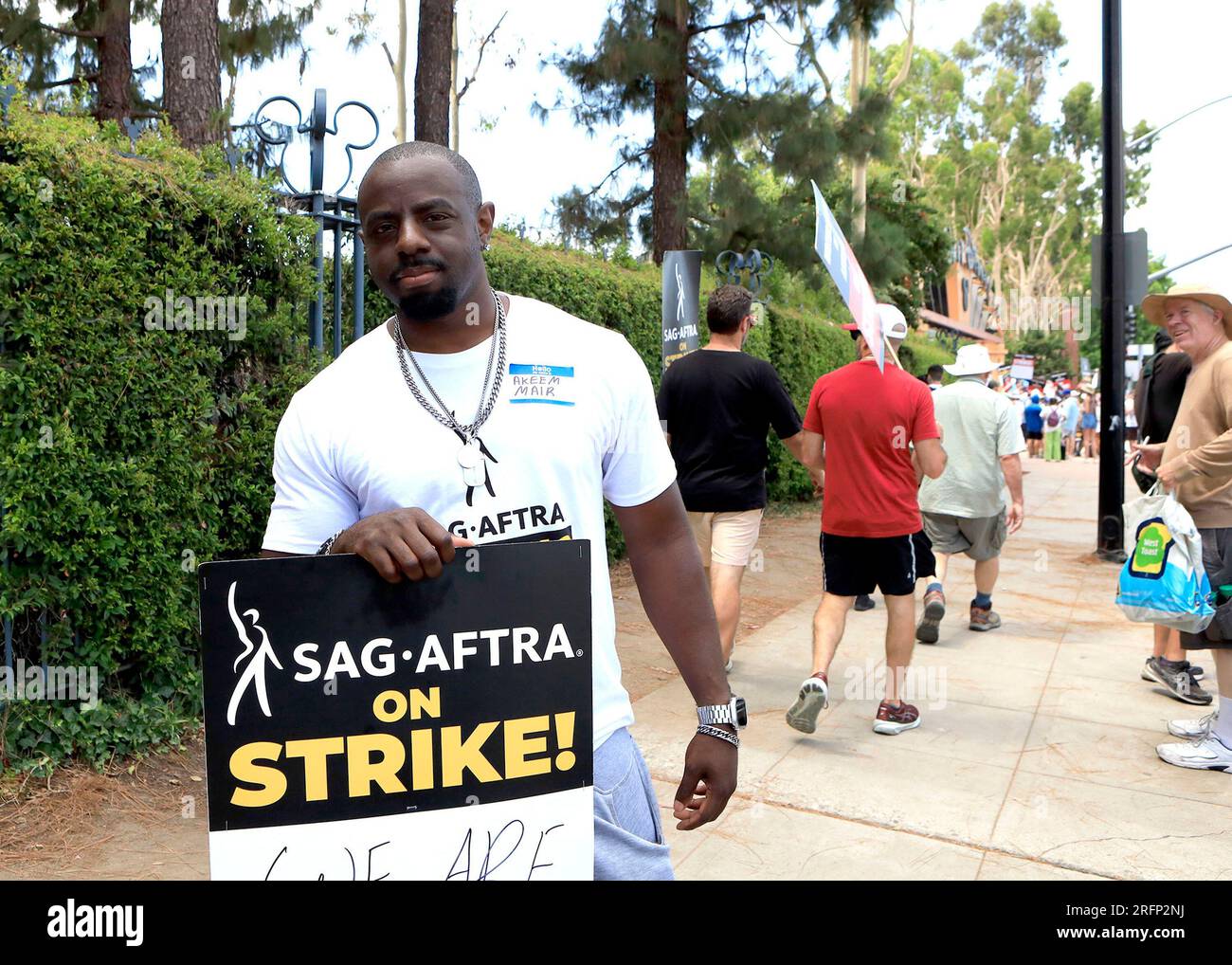 Los Angeles, CA. 1st Aug, 2023. Akeem Mair, Disney in attendance for SAG-AFTRA and WGA Host Strikers at Picket Line Protests at Various Hollywood Studios, Los Angeles, CA August 1, 2023. Credit: Priscilla Grant/Everett Collection/Alamy Live News Stock Photo