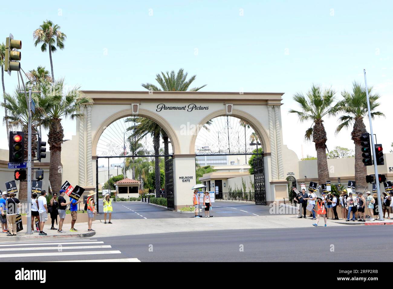 Los Angeles, CA. 1st Aug, 2023. Paramount in attendance for SAG-AFTRA and WGA Host Strikers at Picket Line Protests at Various Hollywood Studios, Los Angeles, CA August 1, 2023. Credit: Priscilla Grant/Everett Collection/Alamy Live News Stock Photo