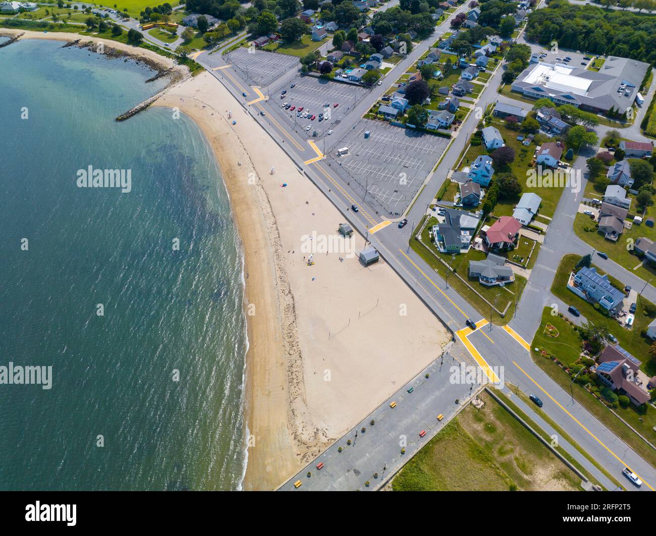 East Beach aerial view at the mouth of Acushnet River at harbor of New ...