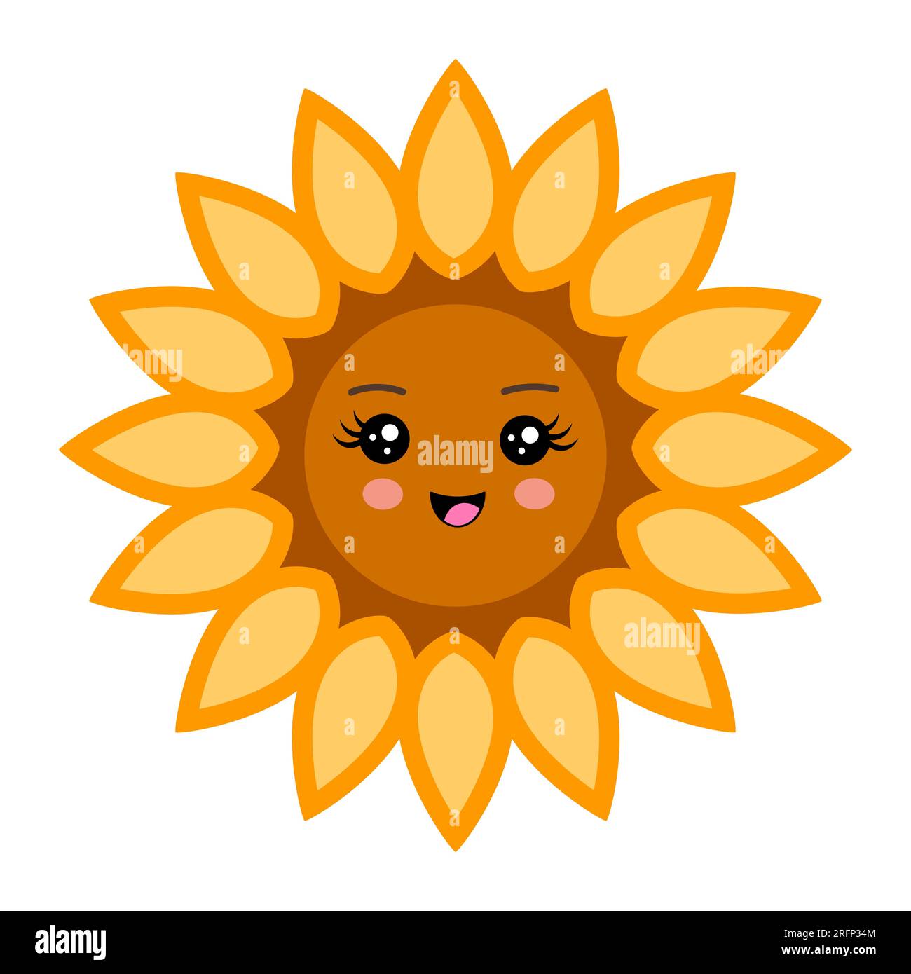 Cute kawaii sunflower isolated on white background. Vector illustration ...