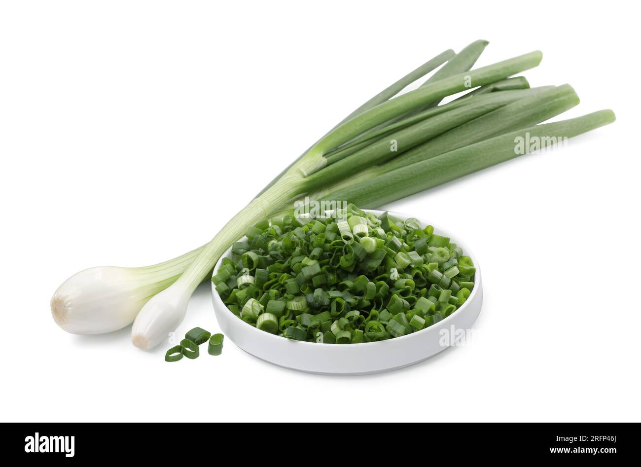 Whole and chopped green onion isolated on white Stock Photo - Alamy