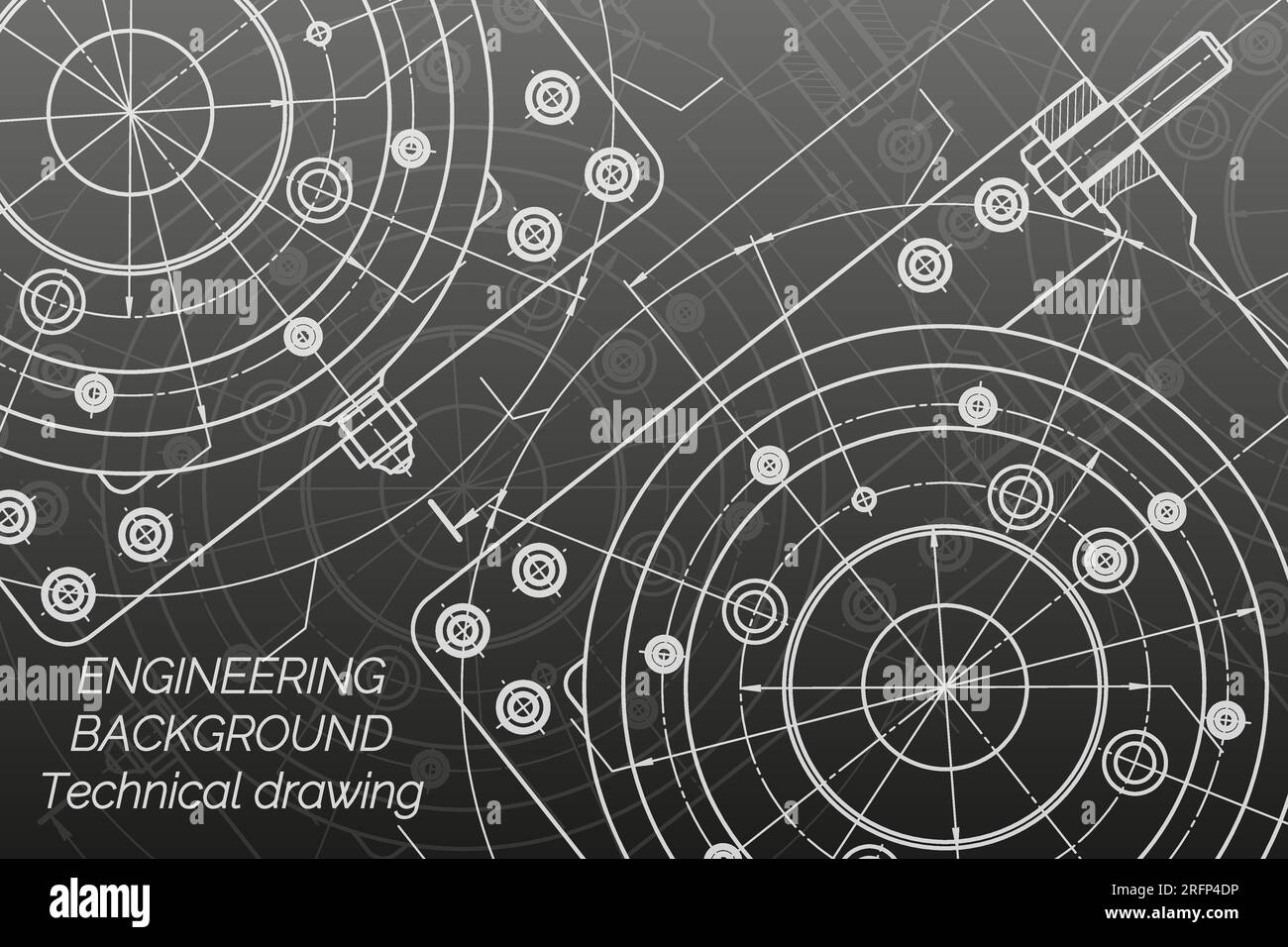 Line Drawing Spindle Mechanical engineering drawings on black background. Milling machine ...