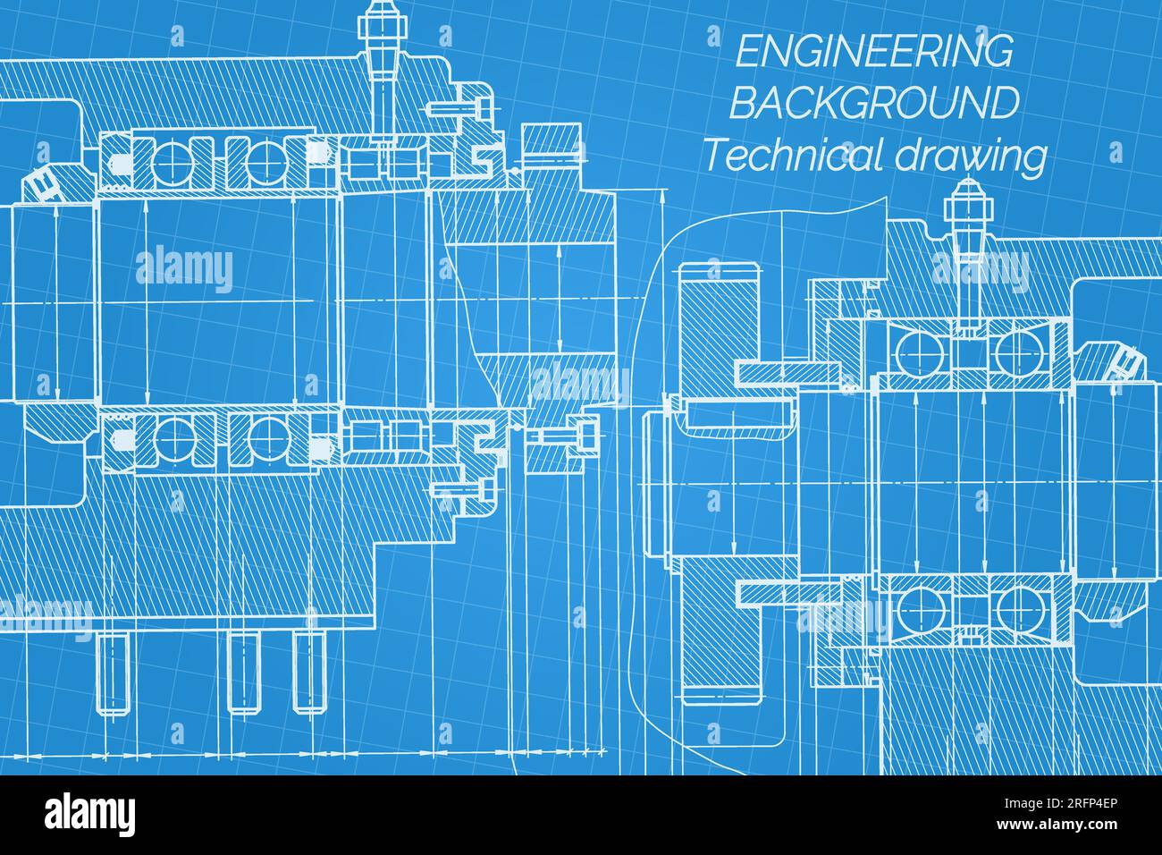 Mechanical engineering drawings on blue background. Milling machine ...
