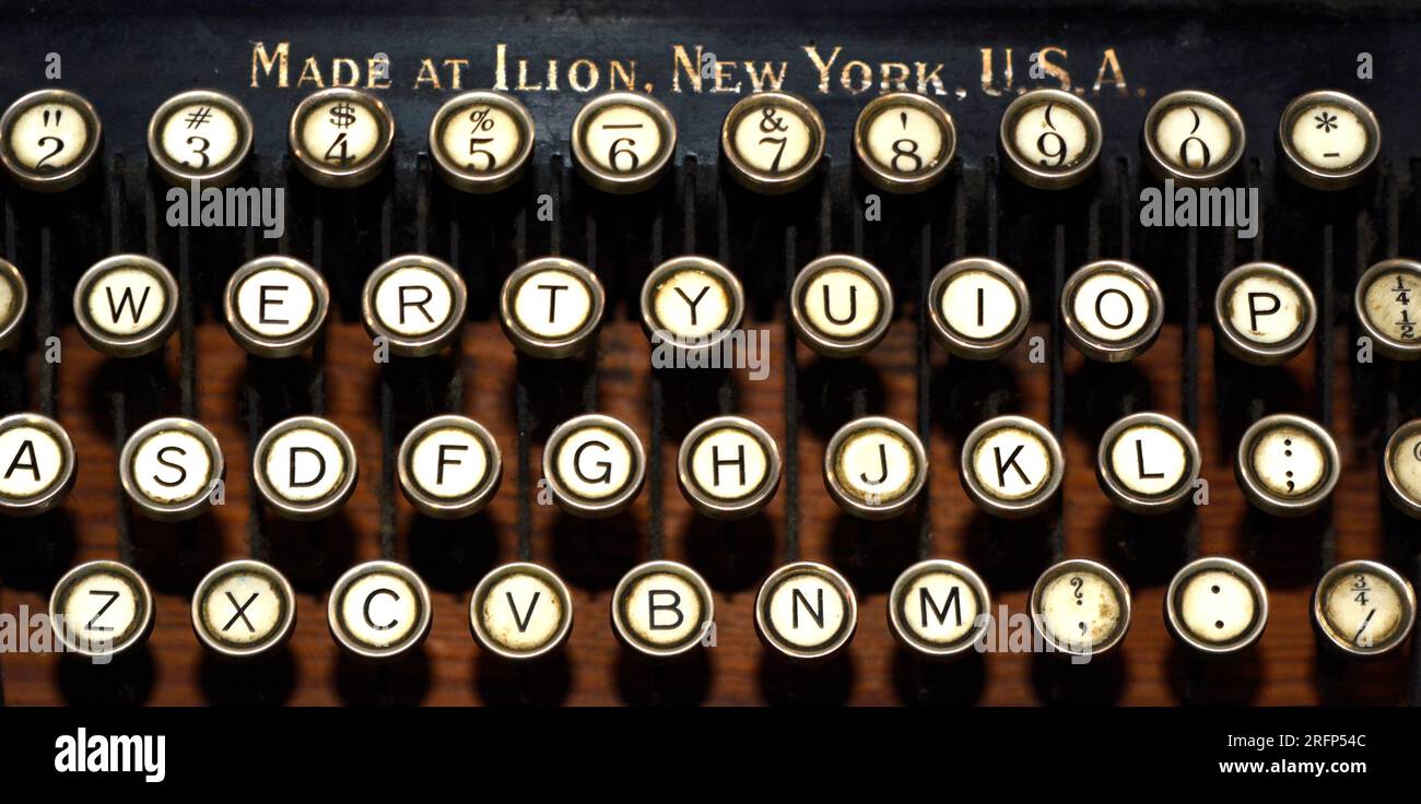 The keys of a 1920s Remington Paragon typewriter. Stock Photo