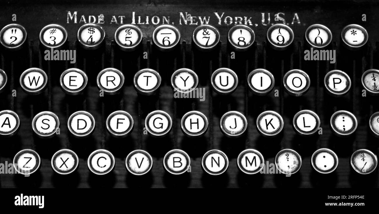 The keys of a 1920s Remington Paragon typewriter. Stock Photo
