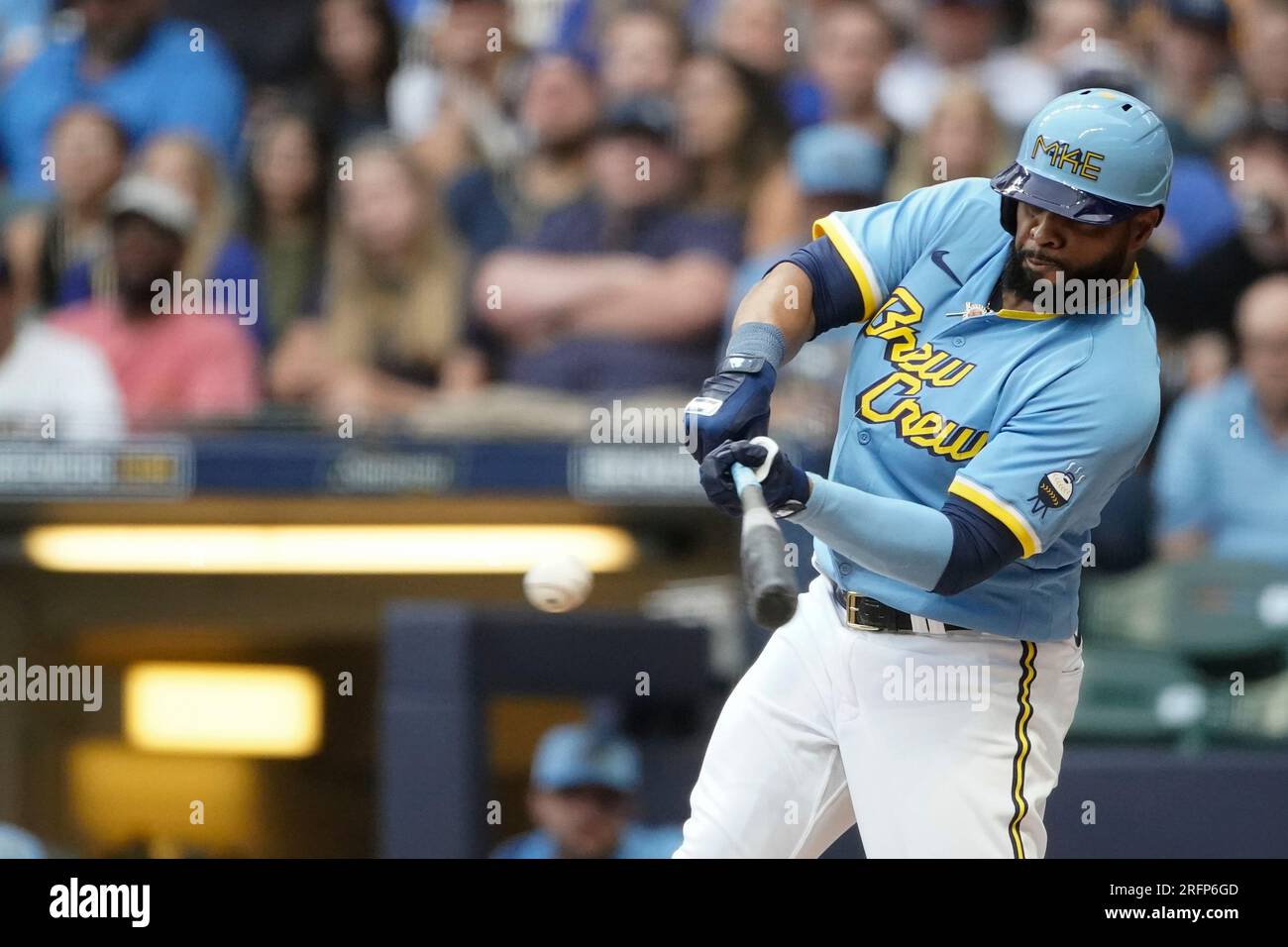 Milwaukee Brewers' Carlos Santana in action against the New York Yankees  during the eighth inning of a baseball game Saturday, Sept. 9, 2023, in New  York. (AP Photo/Adam Hunger Stock Photo - Alamy