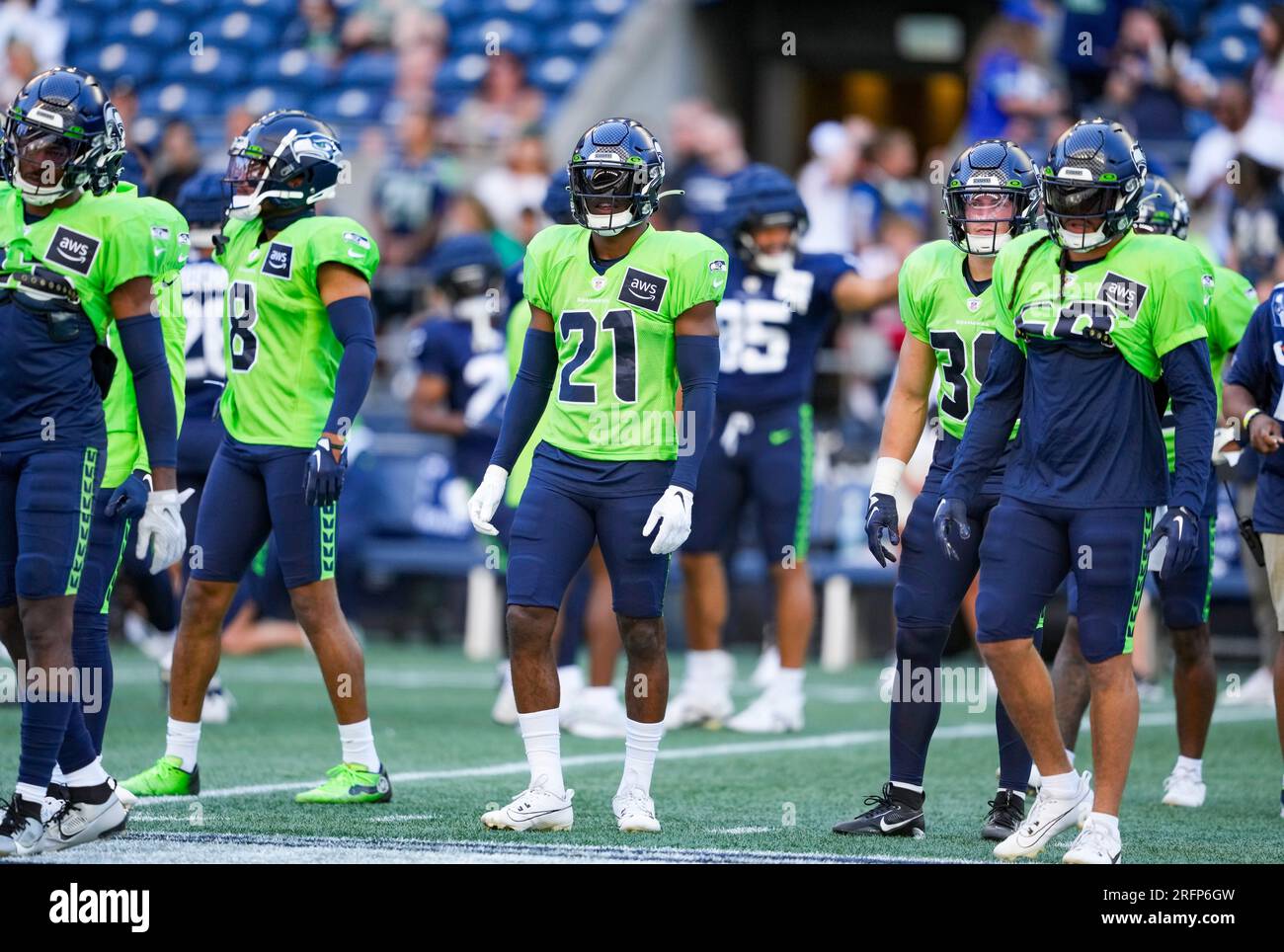 Members of the Seattle Seahawks defense, including cornerback Devon