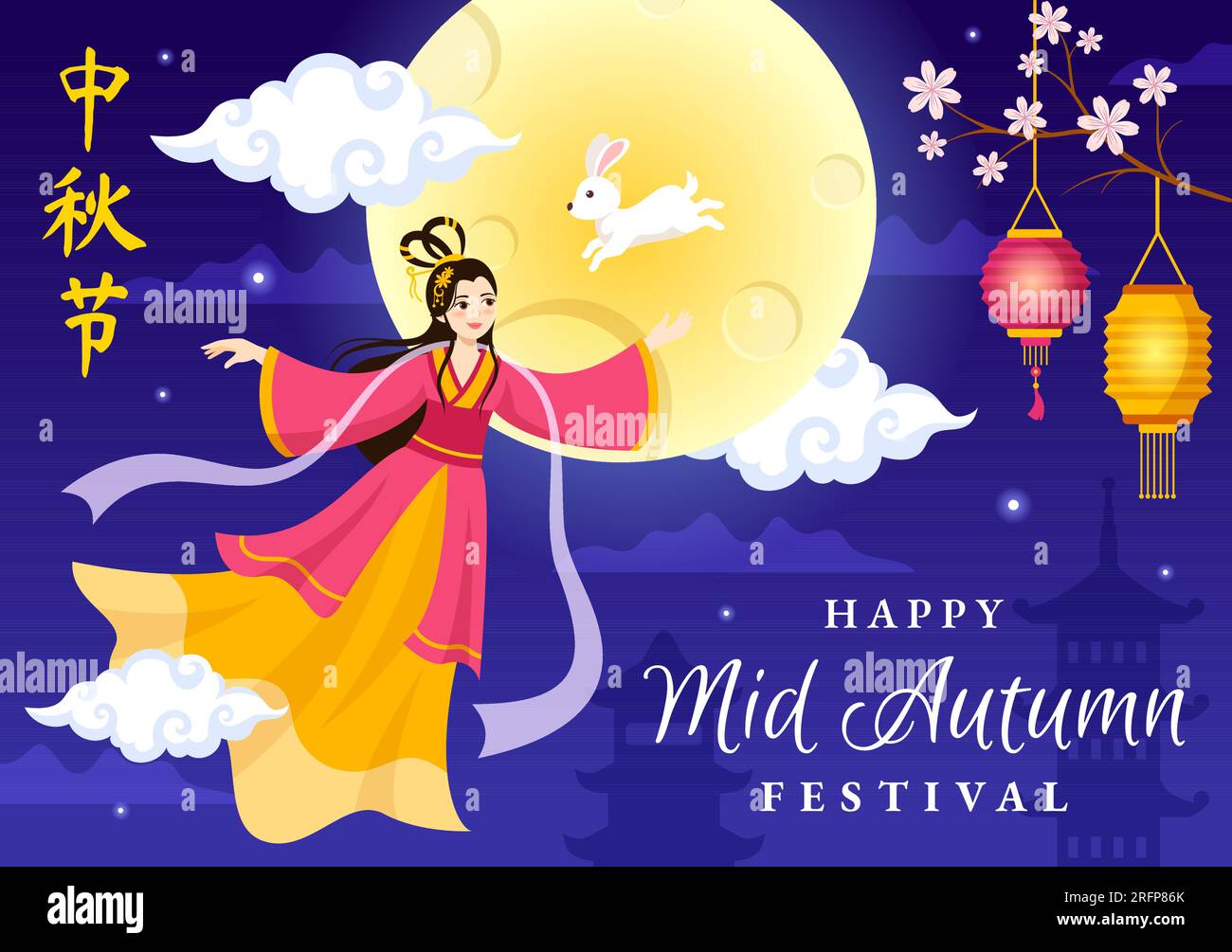 Happy Mid Autumn Festival Vector Illustration with Rabbits Carrying
