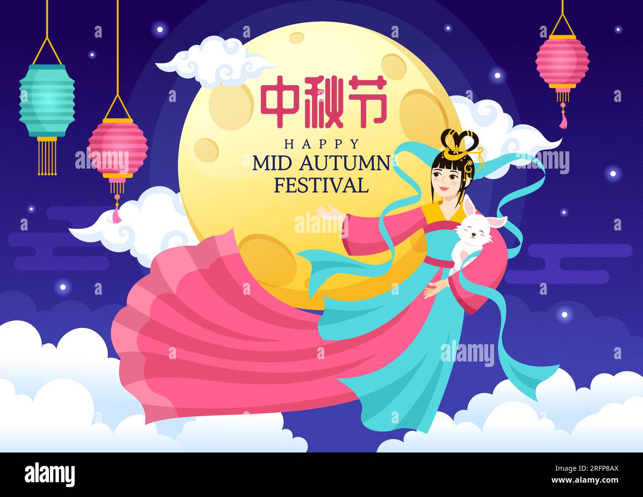 Happy Mid Autumn Festival Vector Illustration with Rabbits Carrying