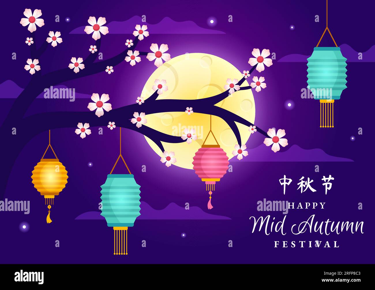 Happy Mid Autumn Festival Vector Illustration with Rabbits Carrying ...