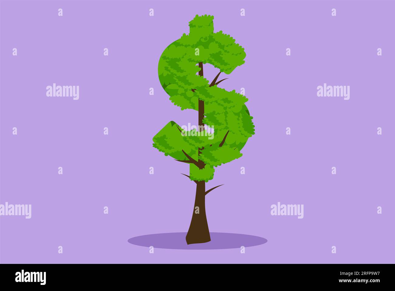 Graphic flat design drawing green tree shaped in dollar sign isolated ...
